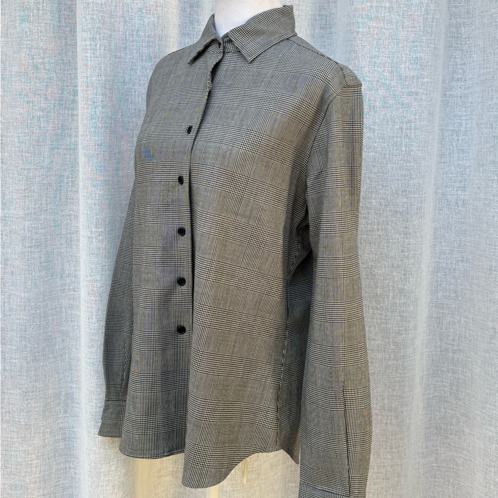 Faconnable white black houndstooth button down top - image 4